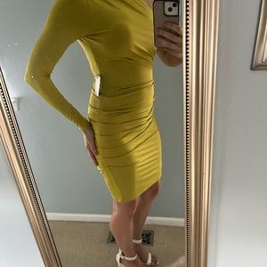 Body Contour One Shoulder Ruched Mini Dress With Built-In Shapewear. Size XS